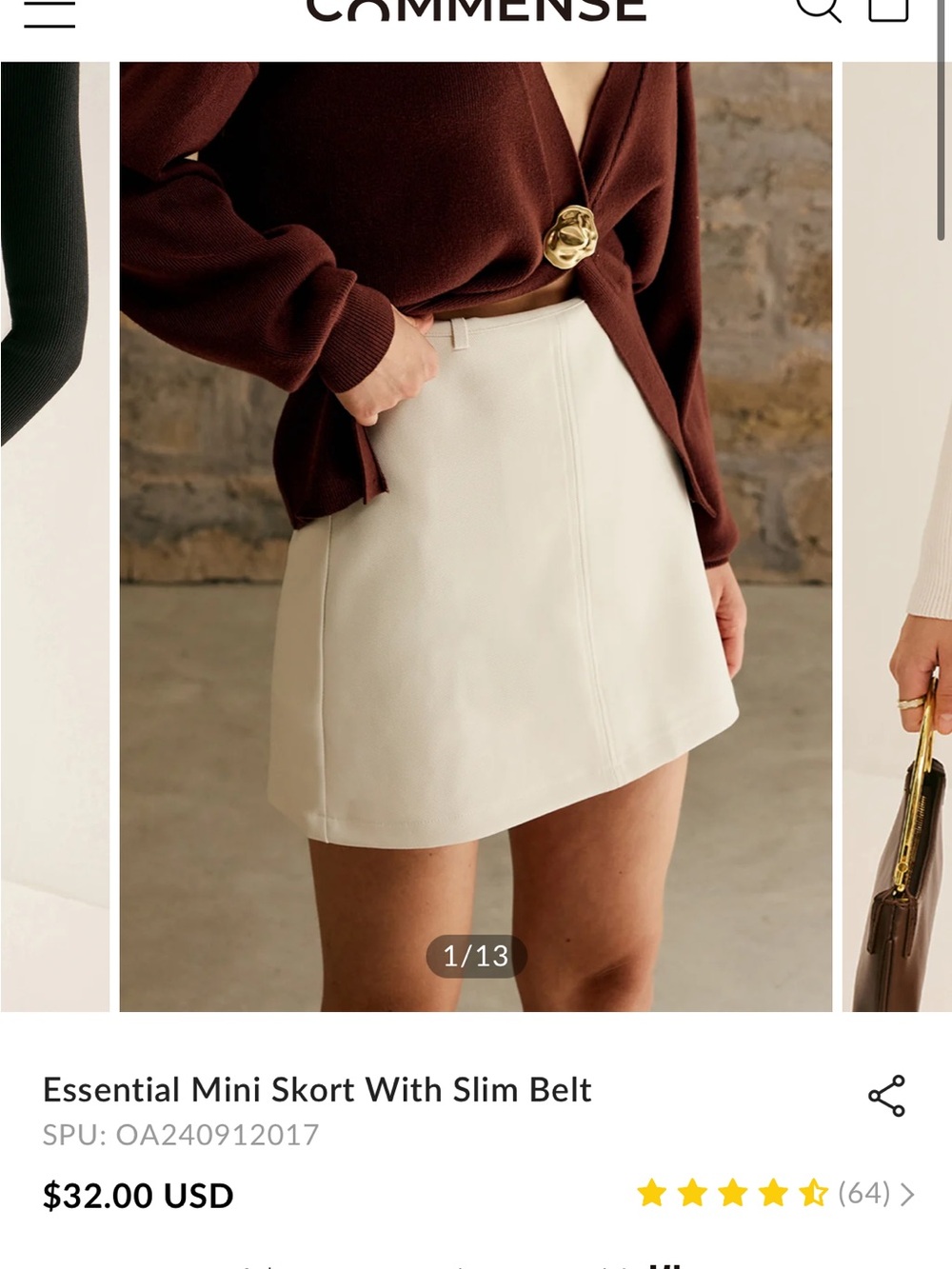 Commense Cream Mini Skort with Slim Belt